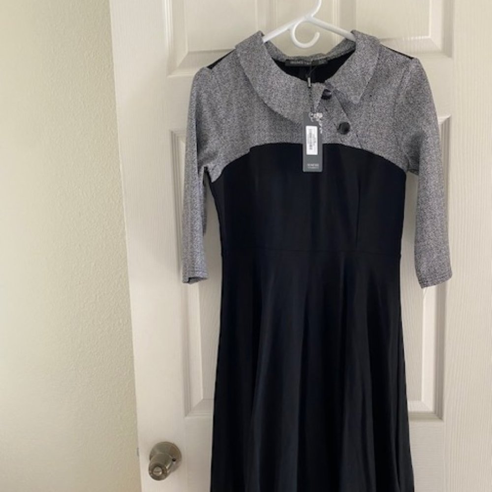 Homeyee Black/Gray Academia Dress. New with tags. Size 10